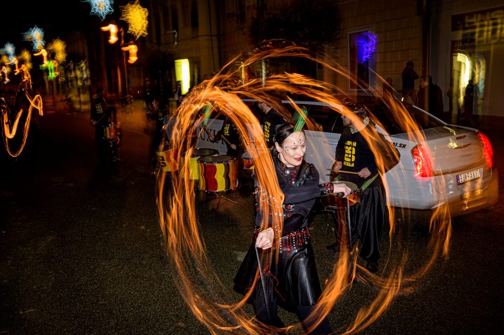 fire show with drums